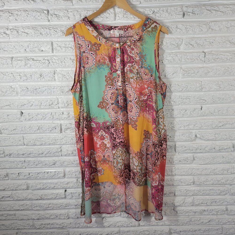 Spense Women's 1X Tunic Sleeveless Asymmetric Geometric Semi-Sheer GEO28XE